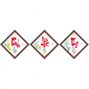 Tranh thư pháp vẽ tay chữ -PHÚC-LỘC-THỌ-